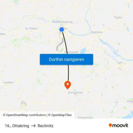 16., Ottakring to Rechnitz map