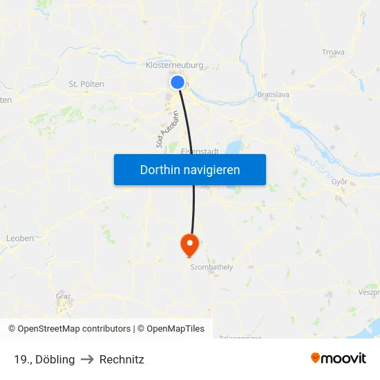 19., Döbling to Rechnitz map