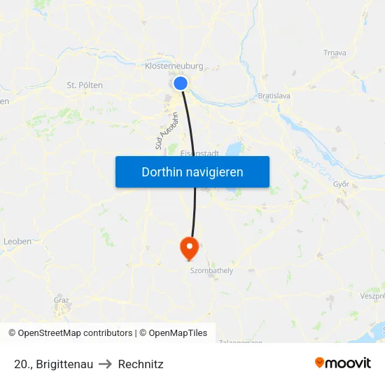 20., Brigittenau to Rechnitz map