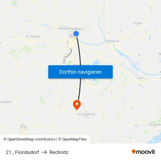 21., Floridsdorf to Rechnitz map