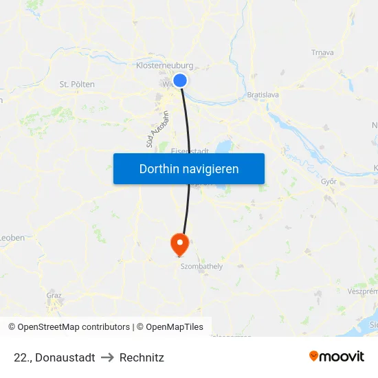22., Donaustadt to Rechnitz map