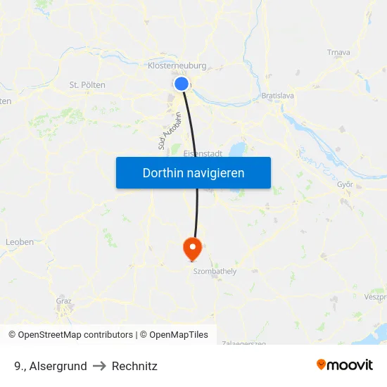 9., Alsergrund to Rechnitz map