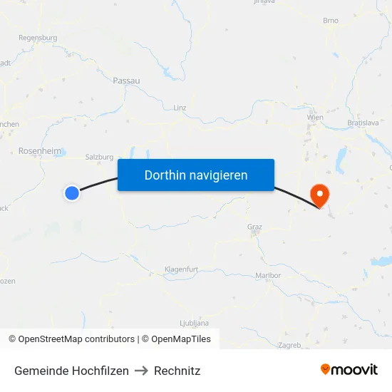 Gemeinde Hochfilzen to Rechnitz map