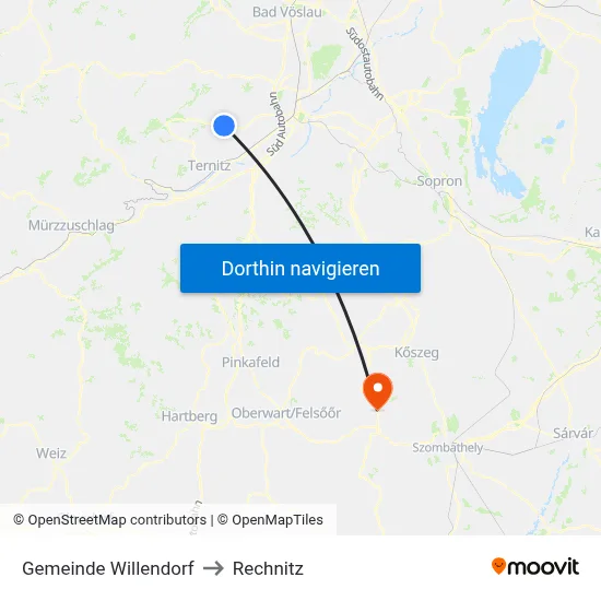 Gemeinde Willendorf to Rechnitz map
