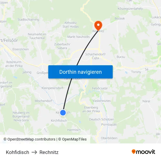 Kohfidisch to Rechnitz map