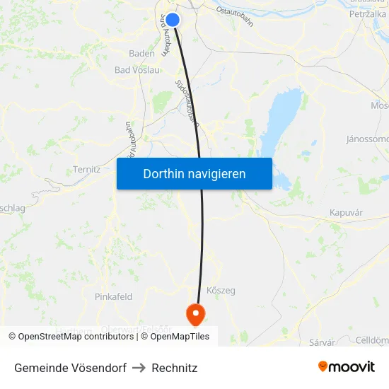 Gemeinde Vösendorf to Rechnitz map