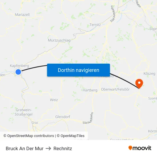Bruck An Der Mur to Rechnitz map