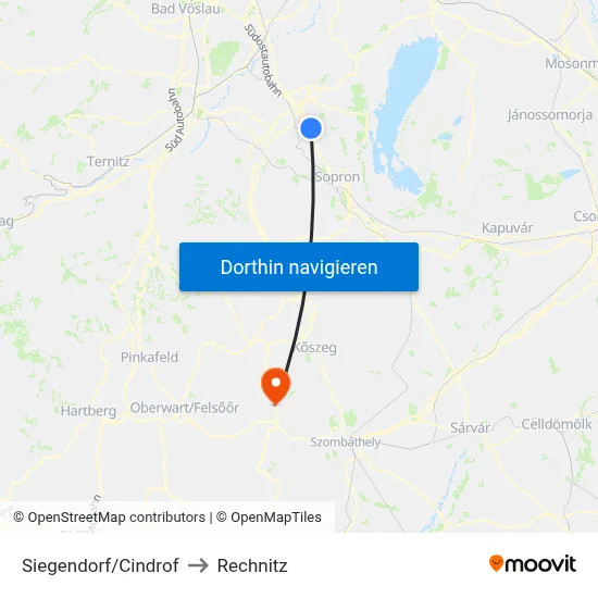 Siegendorf/Cindrof to Rechnitz map