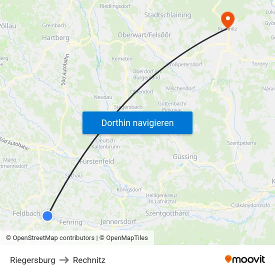 Riegersburg to Rechnitz map