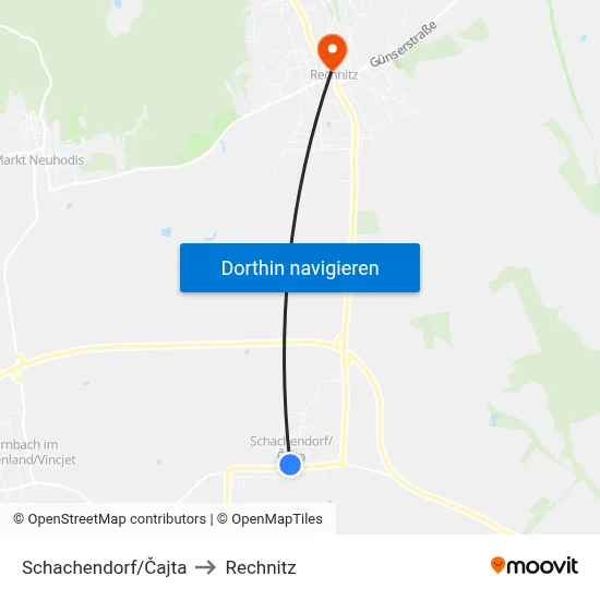 Schachendorf/Čajta to Rechnitz map