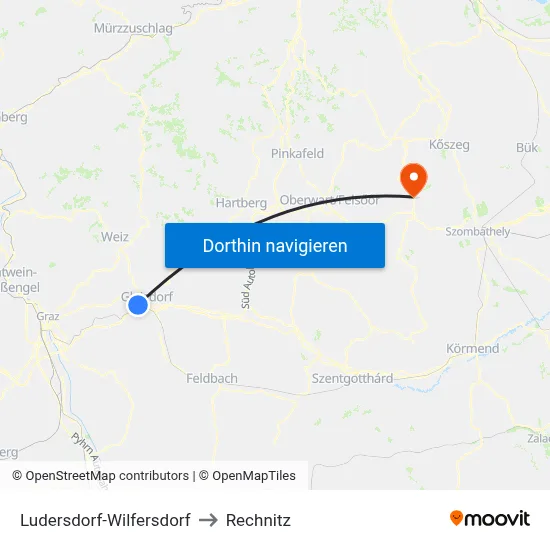 Ludersdorf-Wilfersdorf to Rechnitz map