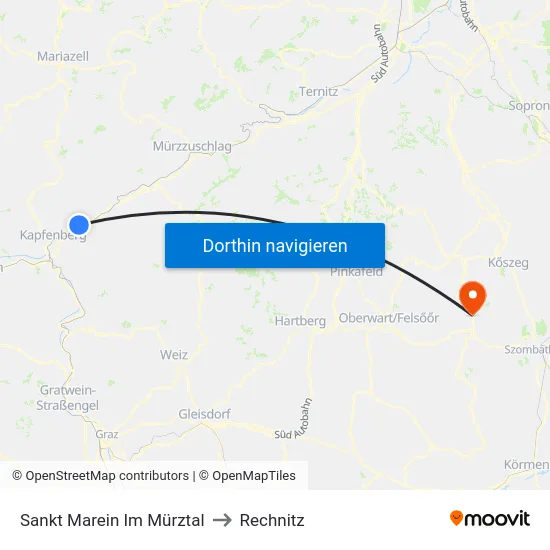 Sankt Marein Im Mürztal to Rechnitz map