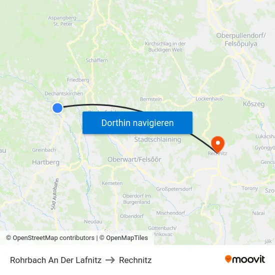 Rohrbach An Der Lafnitz to Rechnitz map