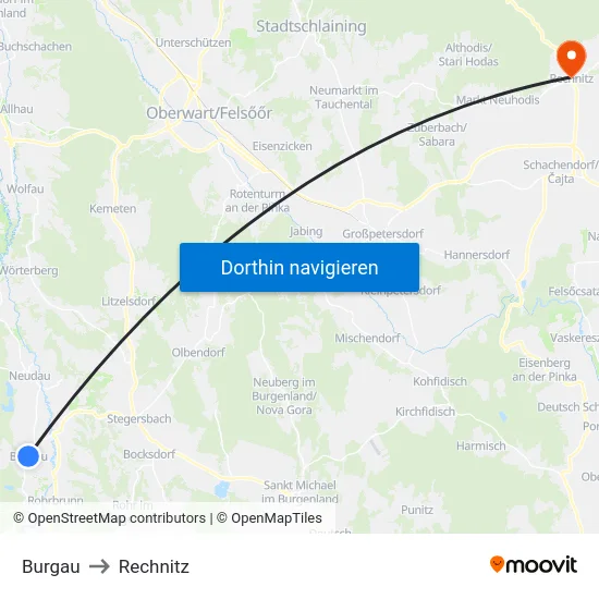Burgau to Rechnitz map
