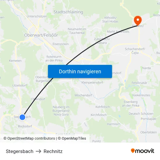 Stegersbach to Rechnitz map