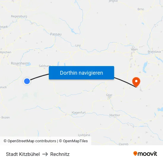 Stadt Kitzbühel to Rechnitz map