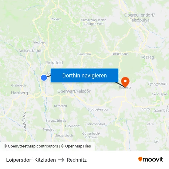 Loipersdorf-Kitzladen to Rechnitz map
