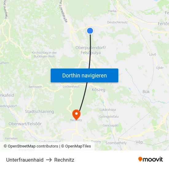 Unterfrauenhaid to Rechnitz map