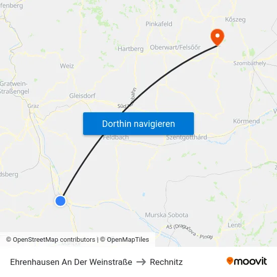 Ehrenhausen An Der Weinstraße to Rechnitz map