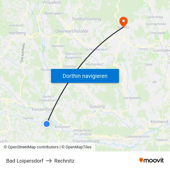 Bad Loipersdorf to Rechnitz map