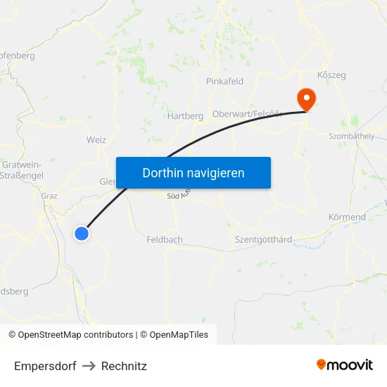 Empersdorf to Rechnitz map