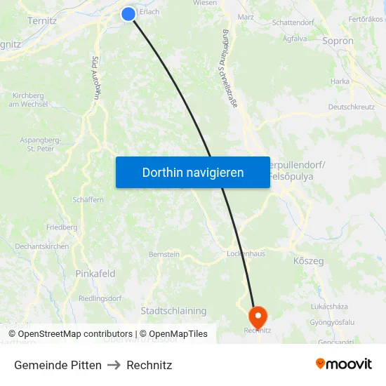 Gemeinde Pitten to Rechnitz map