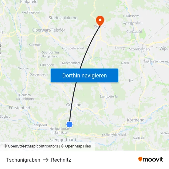 Tschanigraben to Rechnitz map