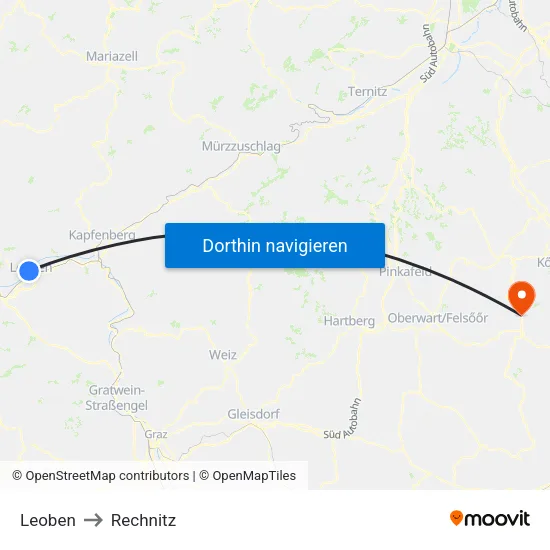 Leoben to Rechnitz map