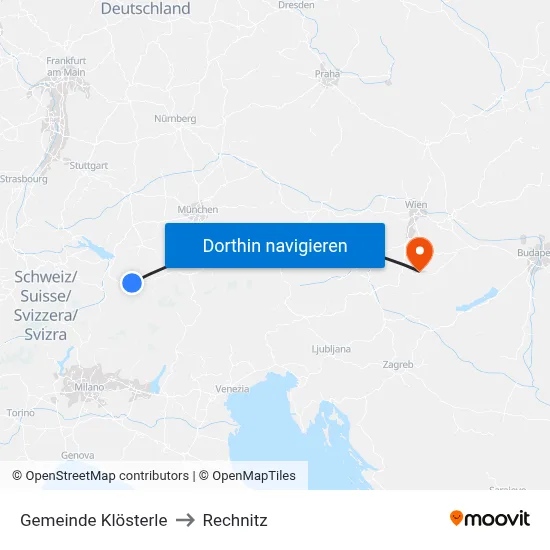 Gemeinde Klösterle to Rechnitz map