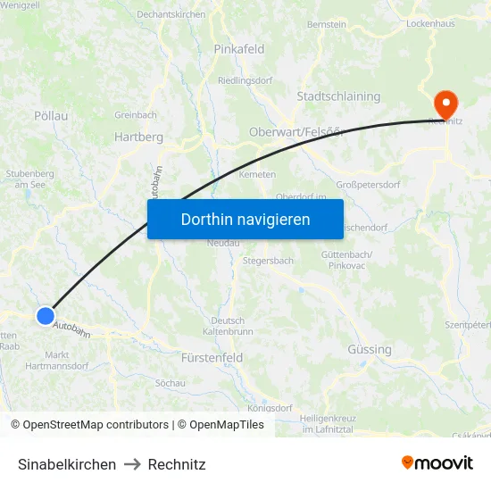 Sinabelkirchen to Rechnitz map