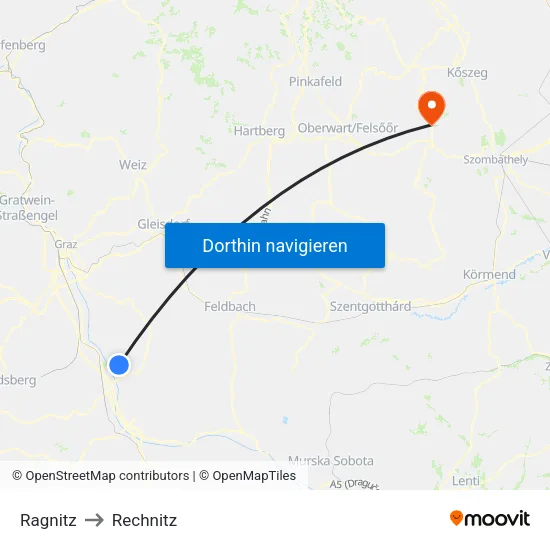 Ragnitz to Rechnitz map