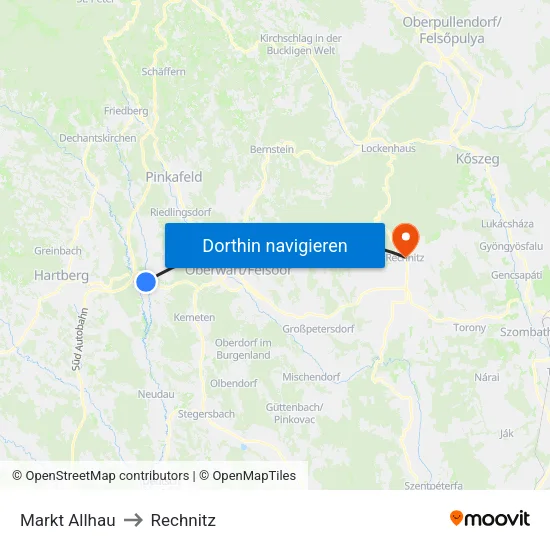 Markt Allhau to Rechnitz map