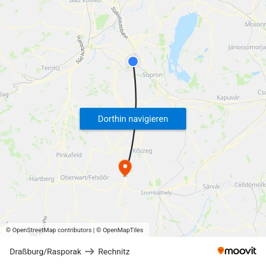 Draßburg/Rasporak to Rechnitz map