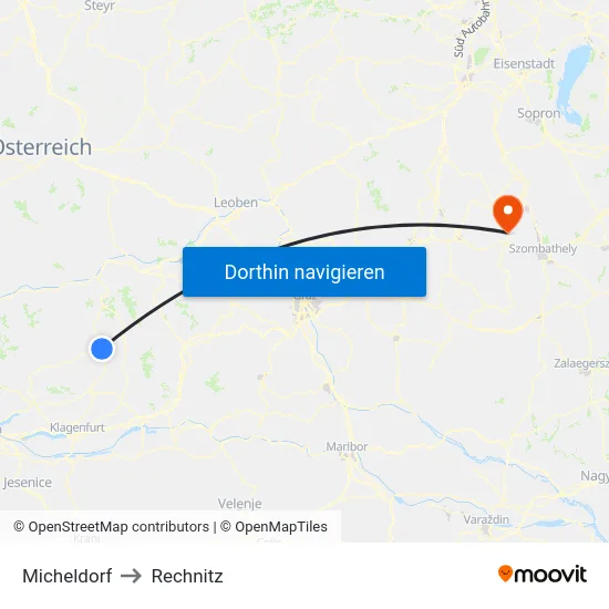 Micheldorf to Rechnitz map