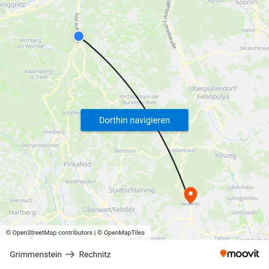 Grimmenstein to Rechnitz map
