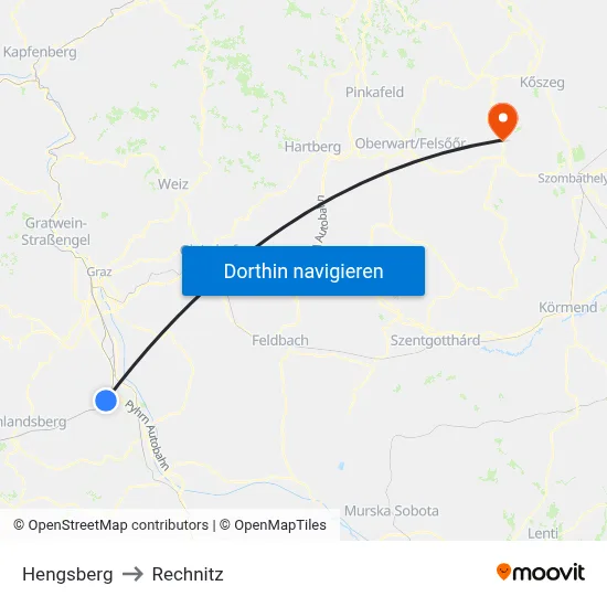 Hengsberg to Rechnitz map