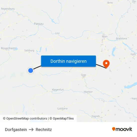 Dorfgastein to Rechnitz map
