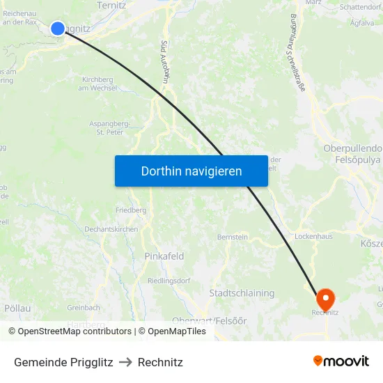 Gemeinde Prigglitz to Rechnitz map
