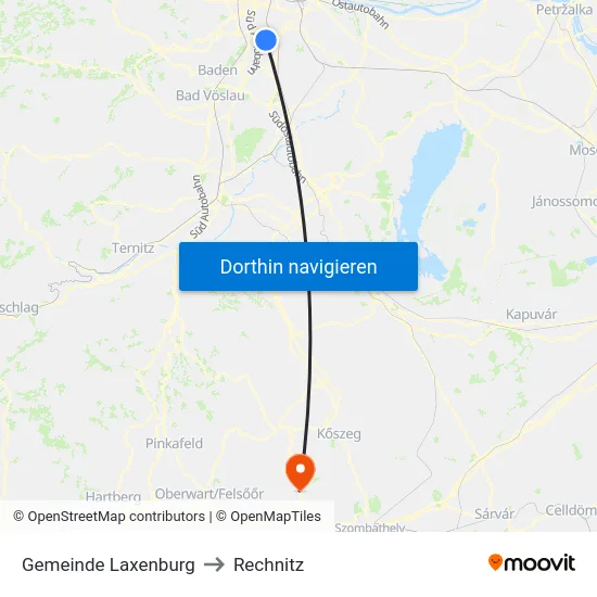 Gemeinde Laxenburg to Rechnitz map