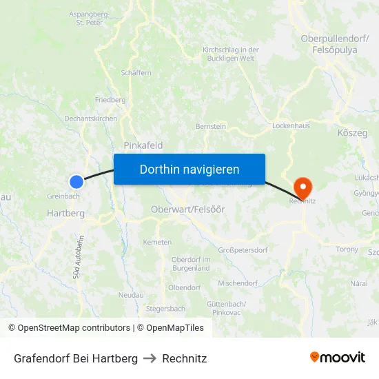 Grafendorf Bei Hartberg to Rechnitz map
