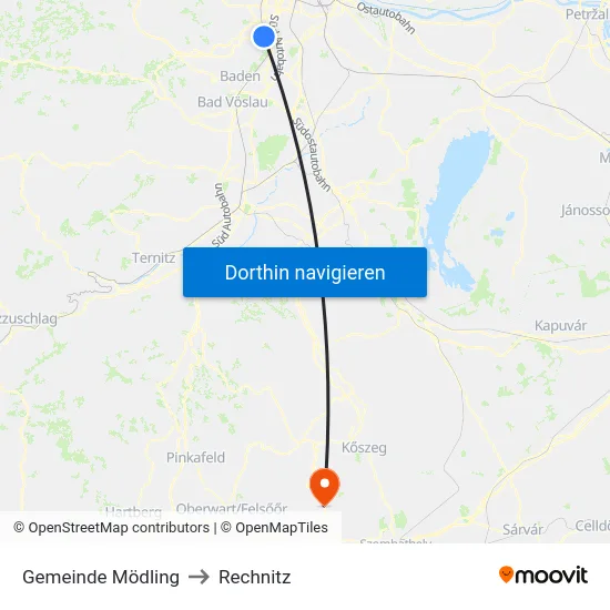 Gemeinde Mödling to Rechnitz map