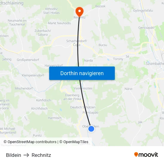 Bildein to Rechnitz map