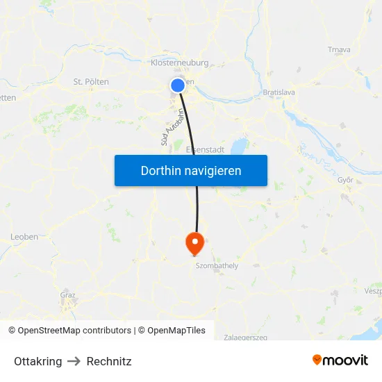 Ottakring to Rechnitz map