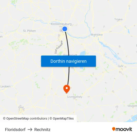 Floridsdorf to Rechnitz map