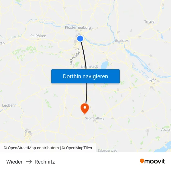 Wieden to Rechnitz map