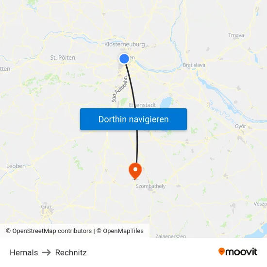 Hernals to Rechnitz map