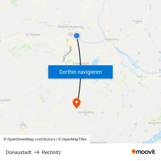 Donaustadt to Rechnitz map