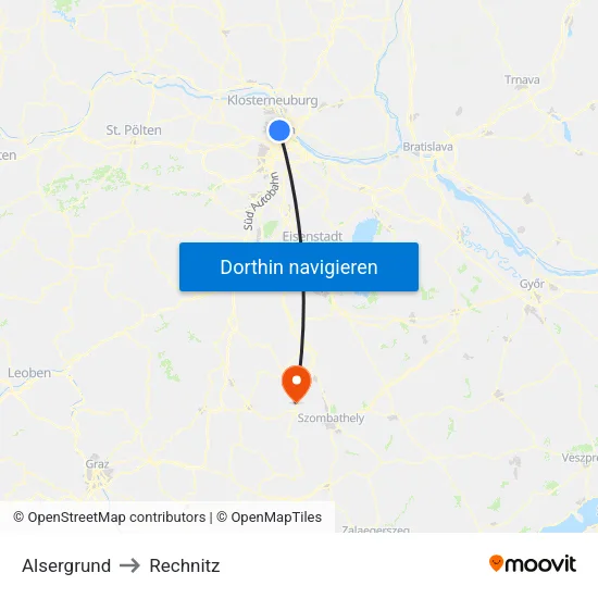 Alsergrund to Rechnitz map