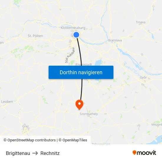 Brigittenau to Rechnitz map