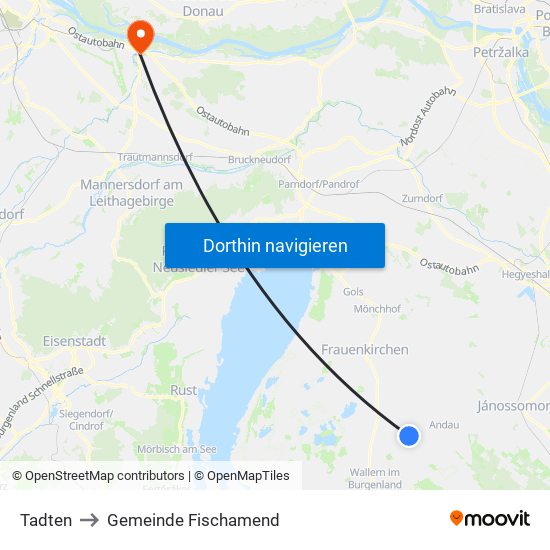 Tadten to Gemeinde Fischamend map